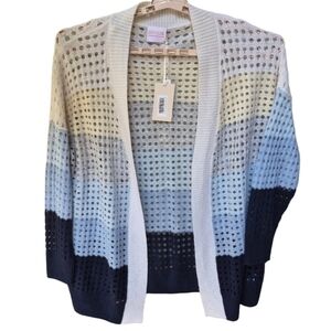 Brodie Cashmere Pointelle Open Knit Cardigan Size L NWT